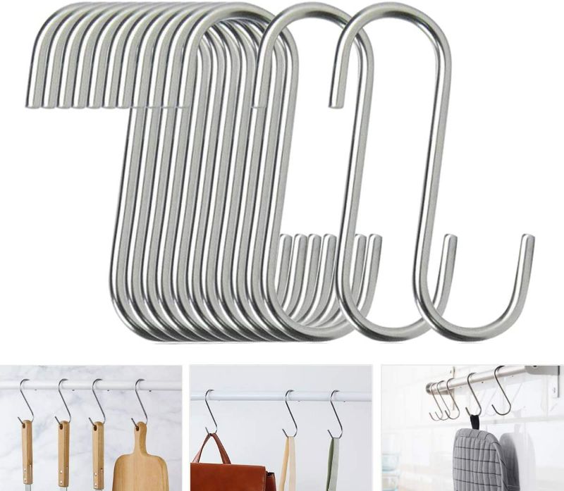 Photo 1 of (2 Set) 40 Pack S Hooks - Stainless Steel Heavy Duty S Hooks for Hanging pots, Pans, Plants, Coffee Mugs, Towels in Kitchen and Bathroom, Coat, Bag, Work Shop, Perfect Rack Hooks NEW