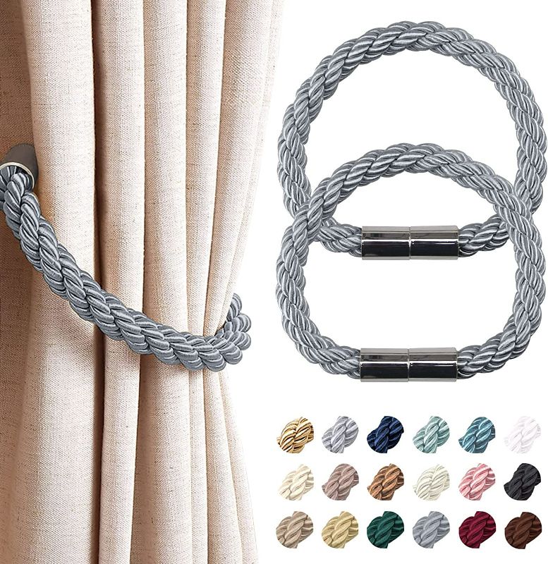 Photo 1 of NICEEC 4 Pack Strong Magnetic Curtain Tiebacks Modern Simple Style Drape Tie Backs Convenient Decorative Weave Rope Curtain Holdbacks for Thin or Thick Home & Office Window Draperies  NEW
