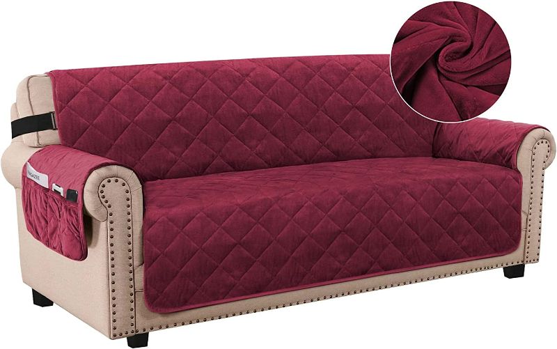 Photo 1 of H.VERSAILTEX Thick Velvet Sofa Cover Soft Couch Cover for 3 Cushion Cover Washable Furniture Protector for Dogs Non-Slip Sofa Slipcover Fit Sitting Width Up to 78"(Oversaized Sofa, Burgundy) NEW