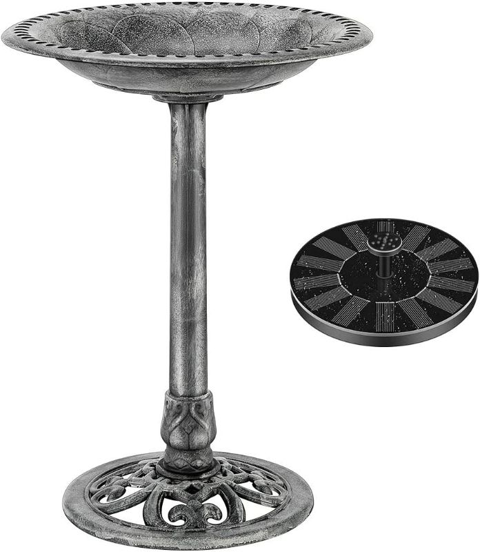 Photo 1 of VIVOHOME Polyresin Antique Outdoor Gray Garden Bird Bath and Solar Powered Round Pond Fountain Combo Set NEW