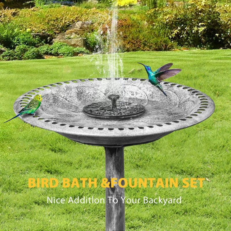 Photo 2 of VIVOHOME Polyresin Antique Outdoor Gray Garden Bird Bath and Solar Powered Round Pond Fountain Combo Set NEW