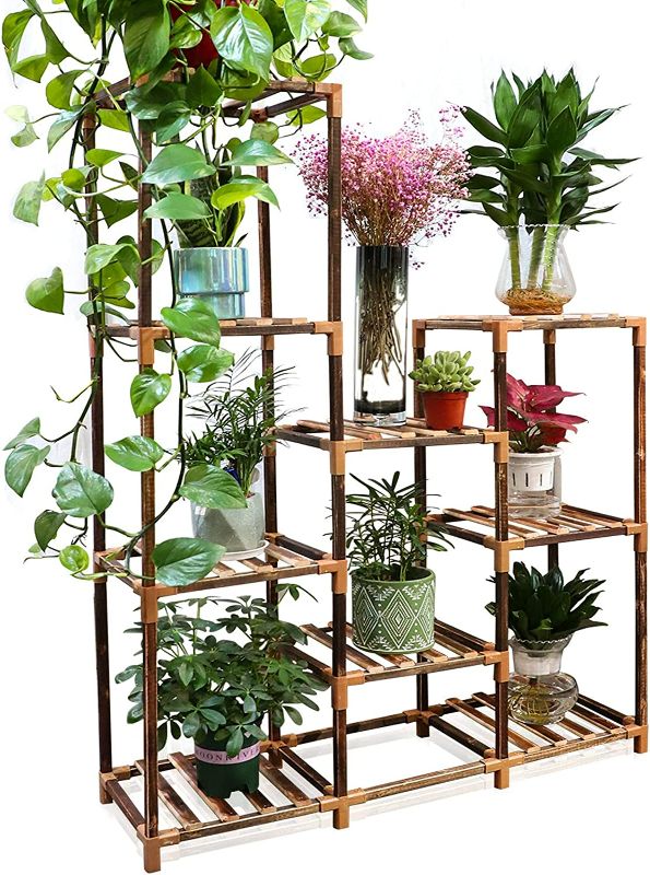 Photo 2 of RAMIEYOO Plant Stand Indoor Outdoor,Tall Wood Plant Shelf,Multi Tier Plant Display Organizer for Flower Succulent Herb,Garden Plant Rack Holder for Corner Living Room Balcony Patio Yard Office NEW