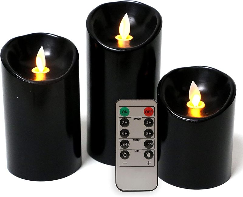Photo 1 of Kitch Aroma Black flameless Candles, Halloween Black Battery Operated LED Pillar Candles with Remote Control ,Pack of 3 NEW