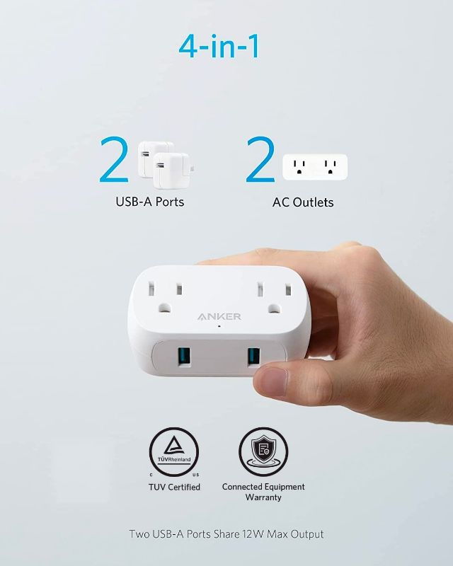 Photo 2 of Anker Outlet Extender with USB Wall Plug, PowerExtend USB Plug 2 Mini Wall Charger with 2 Outlets, 2 USB Ports, and PowerIQ Technology, Compact for Travel, Desk, and Cruise Essentials NEW