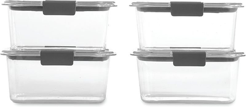 Photo 1 of Rubbermaid 4-Piece Brilliance Food Storage Containers with Lids for Lunch, Meal Prep, and Leftovers, Dishwasher Safe, 4.7-Cup, Clear/Grey, 4 count (Pack of 1) NEW