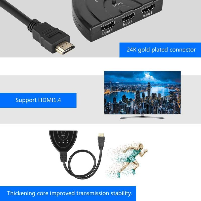 Photo 2 of 2 Pack HDMI Audio Converter 1080P Video Switch Switcher Splitter HDMI 3 in 1 Out Split Signal Adapter Convert Cable NEW