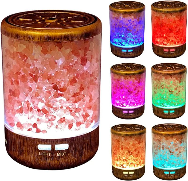 Photo 1 of Bronze Essential Oil Aromatherapy Diffuser 100% Natural Himalayan Salt Lamp, Cool Mist Humidifier and 7 Color Changing LED Night Light (3-in-1) - 150ML, Ultrasonic Quiet, Auto Shut-Off NEW 