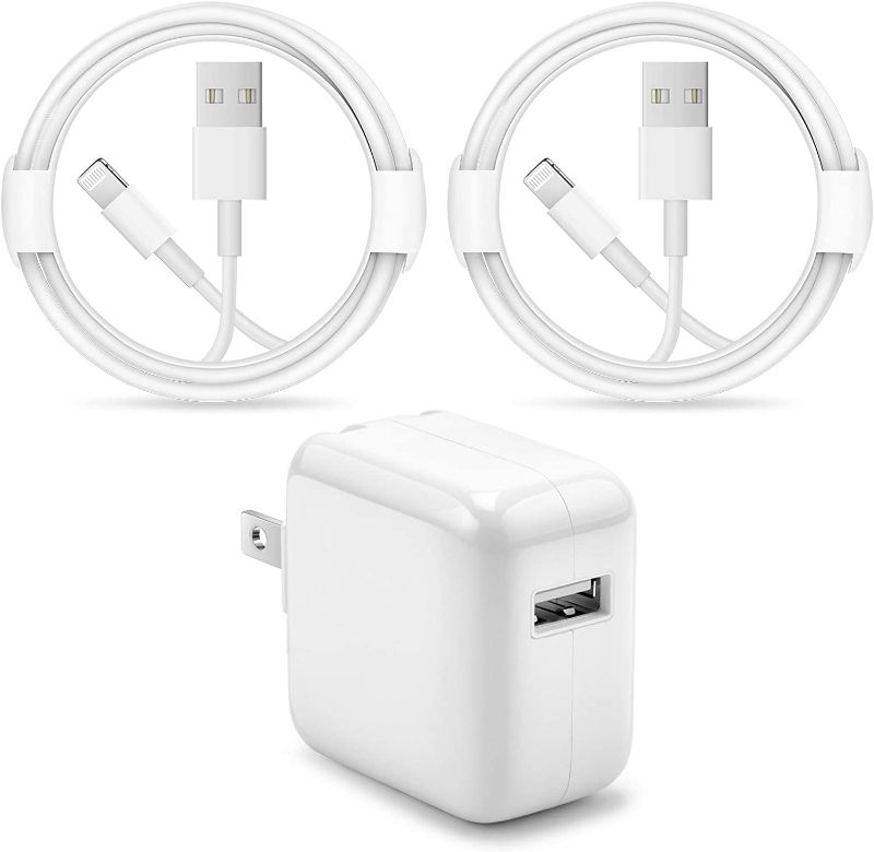 Photo 1 of iPad Charger iPhone Charger?Apple MFi Certified? 12W USB Wall Charger Foldable Portable Travel Plug with 2-Pack USB to Lightning Cable(6 Ft) Compatible with iPhone, iPad, iPad Mini, iPad Air, Airpods NEW