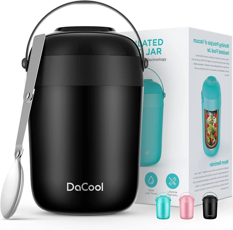 Photo 1 of DaCool Insulated Lunch Containers Hot Food Jar Vacuum Insulated Stainless Steel 16 oz Leak Proof Keep Food Cold Hot Food Container for Kids Adult Lunch Box School Camping Outdoors,BPA Free BLACK NEW 