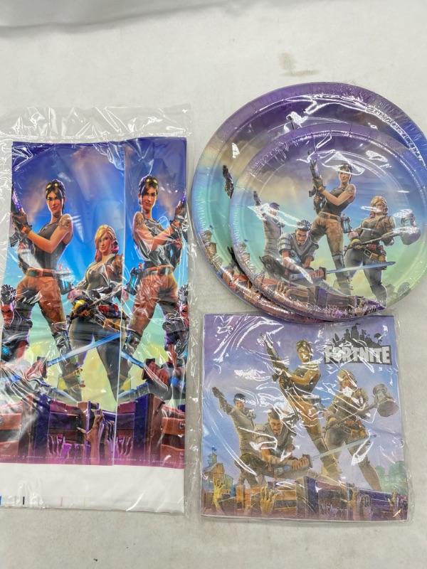 Photo 1 of Fortnite Party Supplies Plates, Napkins, Table Cover (Unknown Quantity) NEW 