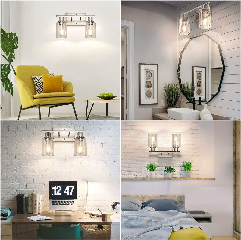Photo 2 of 2-Light Brushed Nickel Bathroom Vanity Light, Modern Wall Sconces, Bath Wall Mounted Lamps with Glass Shade, Wall Lights for Mirror Bedroom Living Room Cabinet NEW 