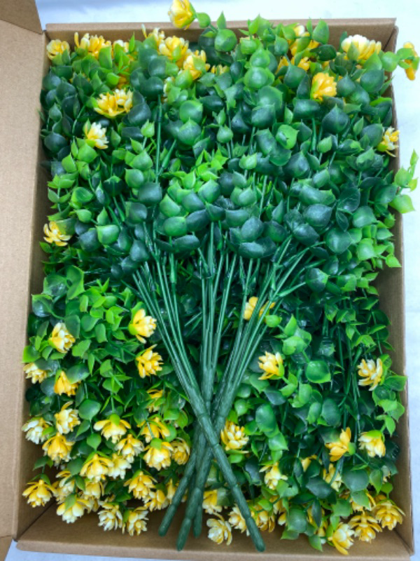 Photo 1 of Dreamfun 20 Bundles Outdoor Artificial Flowers Plants Decoration - UV Resistant Plastic Flowers for Outside Faux Plants Fake Landscape Flowers Greenery Shrub Plants for Party Home Garden Decor(Yellow) NEW 
