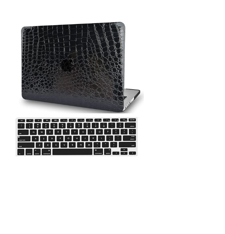 Photo 1 of Black Crocodile Leather Hard Case Compatible with MacBook Air 13 Inch Case with Silicon (Black) Keyboard NEW 