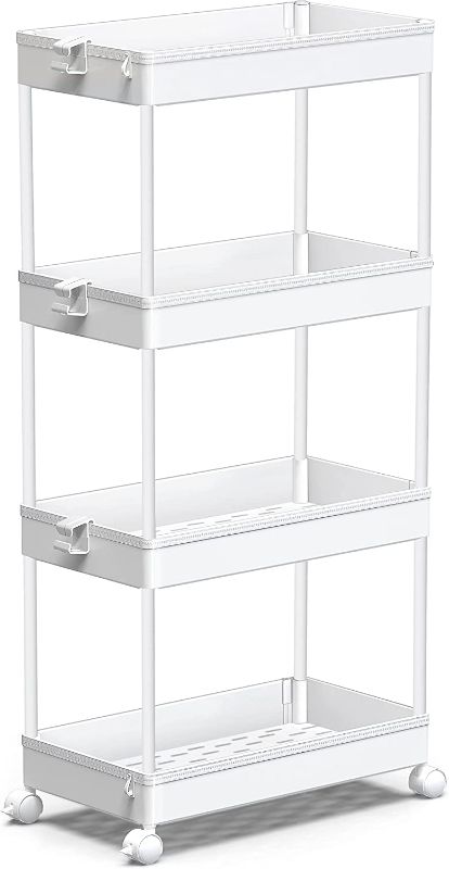 Photo 1 of 4-Tier Mobile Shelving Unit, Bathroom Rolling Cart Utility Storage Organizer Shelf for Kitchen Living Room Bathroom Laundry Room & Dressers (Unknown Color) NEW 