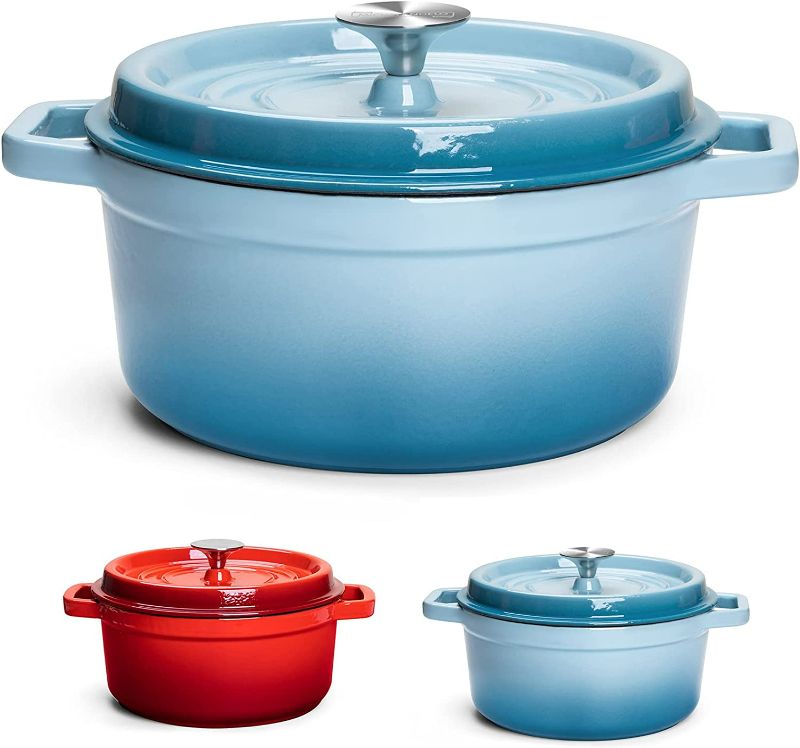 Photo 1 of MICHELANGELO 4 Qt Dutch Oven Cast Iron, Enameled Cast Iron Dutch Oven with Lid, Enamel Dutch Oven Pot, 4 Quart Dutch Oven for Bread Baking, Enameled Dutch Oven Set with Silicone Mats, Blue NEW