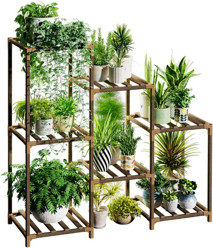 Photo 1 of Bamworld Plant Stand Indoor Plant Stands Wood Outdoor Tiered Plant Shelf for Multiple Plants 3 Tiers 7 Potted Ladder Plant Holder Table Plant Pot Stand for Window Garden Balcony Living Room Gifts for Christmas NEW