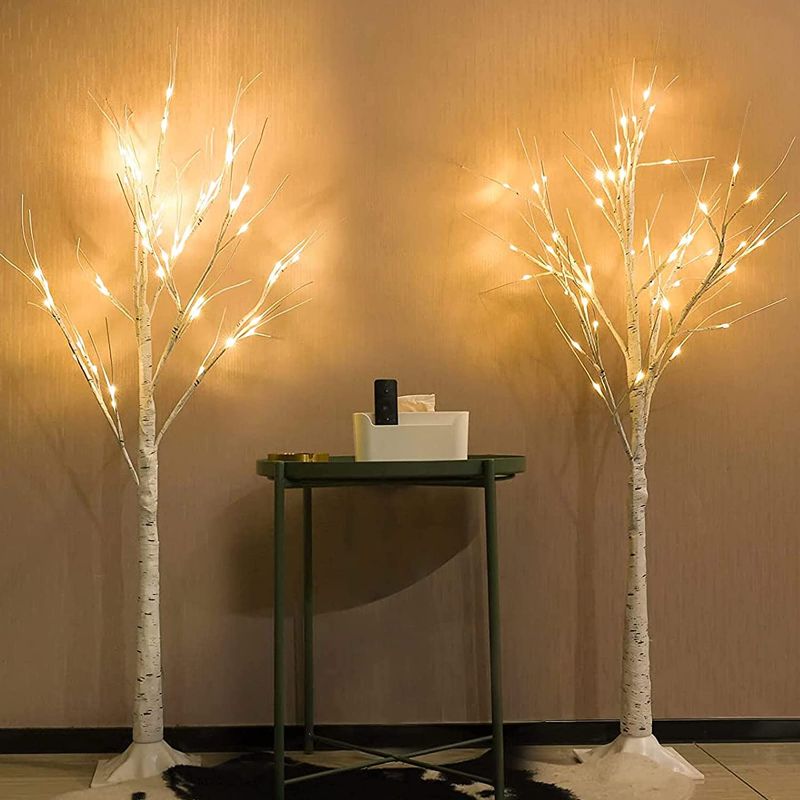 Photo 1 of 2-Pack 4FT Lighted Birch Tree (Higher Size & Floor Standing), Birch Christmas Tree for Indoor & Outdoor, Warm White 96 LED Birch Tree Lights for Outdoor Christmas Decorations Indoor Home Thanksgiving
