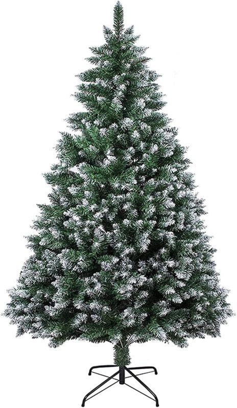 Photo 1 of 7 ft Artificial Christmas Tree Xmas Tree Outdoor Home Office, 900 PVC Branch Tips Easy Assembly Green White, Metal Hinges Stand Foldable Base Feel Real Unlit Holiday Décor for Indoor…

