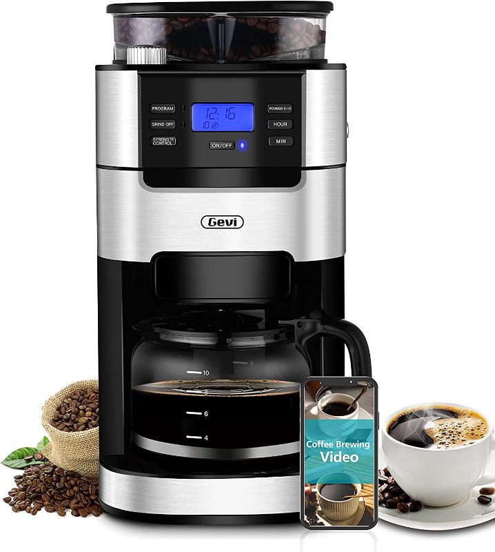 Photo 1 of 10-Cup Drip Coffee Maker, Grind and Brew Automatic Coffee Machine with Built-In Burr Coffee Grinder, Programmable Timer Mode and Keep Warm Plate, 1.5L Large Capacity Water Tank
