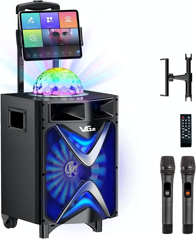 Photo 1 of Karaoke Machine for Adults & Kids, VeGue Bluetooth PA Speaker System with 2 Wireless Microphones, 10'' Subwoofer, Disco Ball, Karaoke Singing Machine for Home Karaoke, Singing Party, Church (VS-1088)
