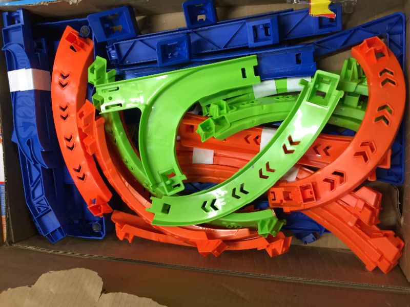 Photo 3 of ?Hot Wheels Track Set and 1:64 Scale Toy Car, 29" Tall Track with Motorized Booster for Fast Racing, Action Spiral Speed Crash Playset???? SHIPS IN OWN CONTAINER