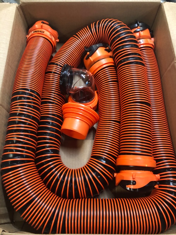 Photo 2 of Camco 21012 RhinoEXTREME 20ft RV Sewer Hose Kit | Includes Swivel Fitting and Translucent Elbow with 4-in-1 Dump Station Fitting | Storage Caps Included 20' Sewer Hose Kit Ships In Own Container