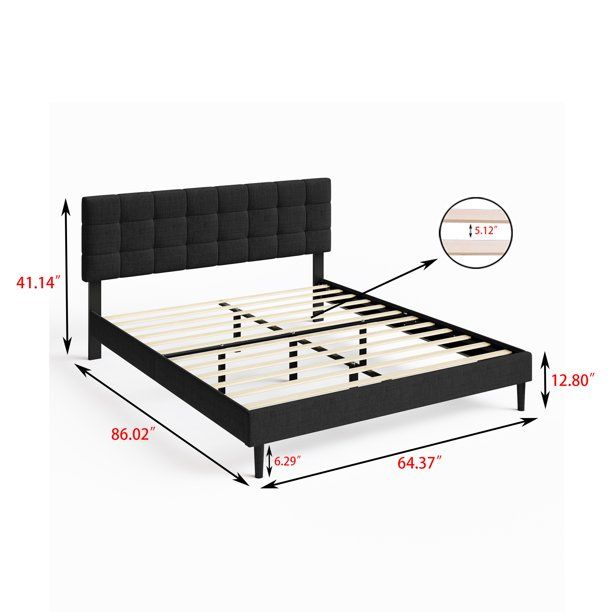Photo 1 of alazyhome Queen Size Square Tufted Upholstered Bed Frame, Easy Assembly, Black ****TEARS IN THE BACKING OF CUSHING*** 