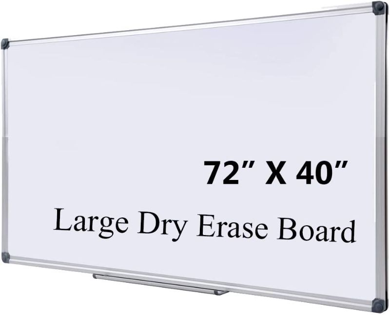 Photo 1 of DexBoard Large 72 x 40-in Magnetic Dry Erase Board with Pen Tray| Wall-Mounted Aluminum Whiteboard Message Presentation Memo White Board for Office Home and School (72" x 40")
