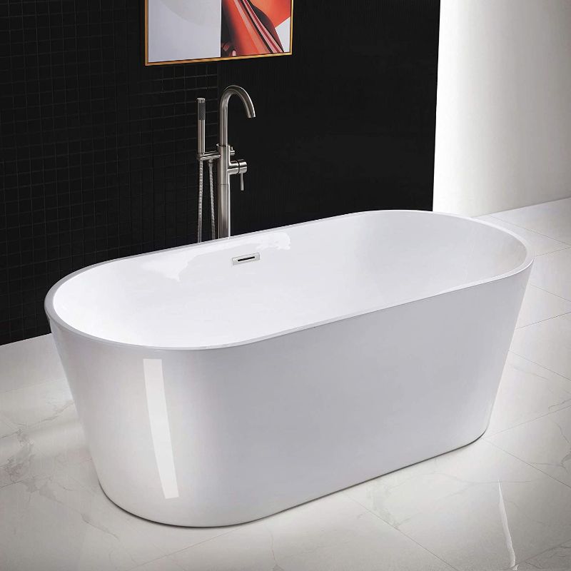 Photo 1 of 67"Freestanding White Acylic Soaking Bathtub with Brushed Nickel Drain and Overflow,BTA1513 --B/N--Drain &O
