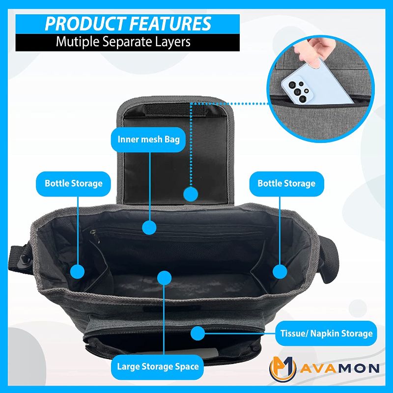 Photo 2 of AVAMON Baby Stroller Organizer with 2 Cup Holders - Stroller Bag Organizer- Multiple Storage Compartments - Stroller Accessories Wipes/Toy/Phone/Diaper Bag Organizer - Baby Bottle Storage Organizer