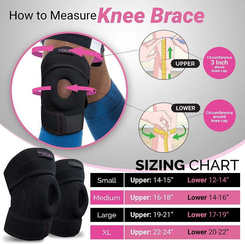 Photo 2 of Physix Knee Brace with Side Stabilizers & Adjustable Straps - Knee Brace for Meniscus Tear, Knee Wraps for Pain, ACL, MCL, OA, Running, Workouts - Open Patella Knee Braces for Men & Women (Single) SIZE SMALL 