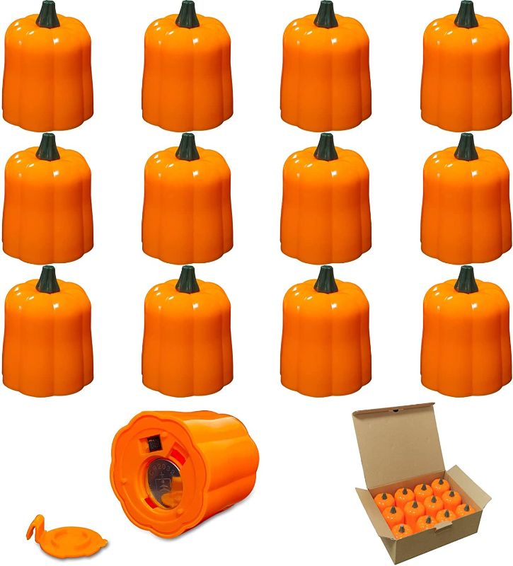 Photo 1 of 2 COUNT Flameless LED Pumpkin Tea Lights 12 PCS, Emopeak Festival Decoration Tea Light OrangeLED Candles for Halloween, Christmas, Thanksgiving, Birthday Party, Amber Yellow Light Bulb, Pack of 12