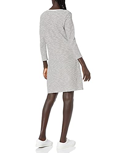 Photo 2 of Daily Ritual Women's Lived-in Cotton Relaxed-Fit 3/4 Sleeve V-Neck Dress, Natural/Black Stripe, X-Small