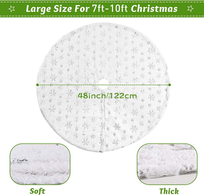 Photo 2 of 48inch Christmas Tree Skirt,Tree Skirt Christmas Decorations ,Luxury Faux Fur with Sequin Snowflakes, Thick Plush Tree Skirts for Christmas Tree Oranments