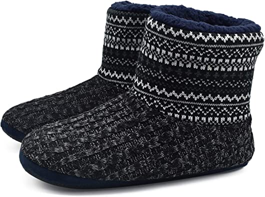 Photo 1 of Knit Rock Wool Warm Men Indoor Pull on Cozy Memory Foam Slipper Boots Soft Rubber Sole SIZE 11