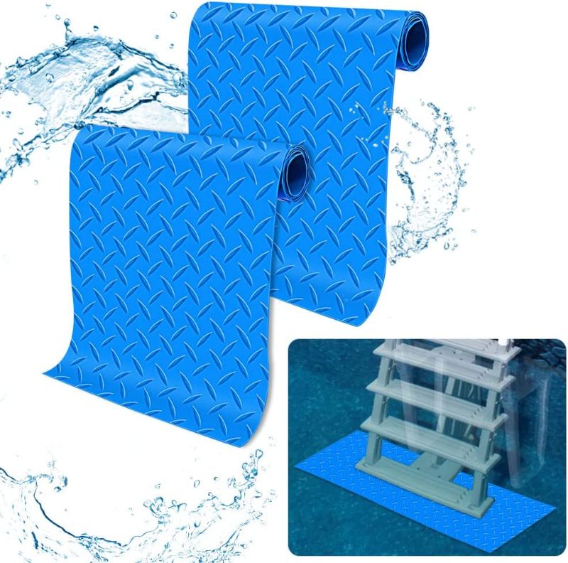 Photo 1 of 2 Rolls Swimming Pool Ladder Mat, Protective Pool Ladder Pad Rubber Mats Step Pads Safety Liner for Swimming Pools Floor Stairs Ladders and Pool Liner, Non-Slip Texture, 9.17"x 36.3" (Willow)