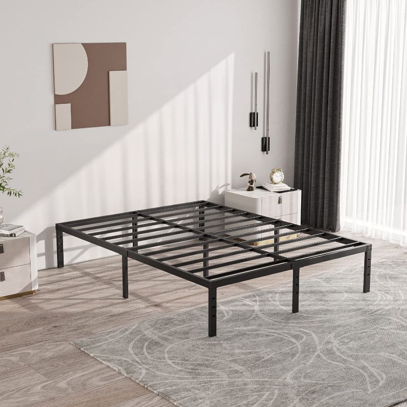 Photo 1 of ZIYOO Full Size Bed Frame with Heavy Duty Steel Slat, 14 Inches Platform Bed Frame, Non-Slip Design, No Box Spring Needed, Easy Assembly, Quiet Noise Free, Under Bed Storage Space, Black