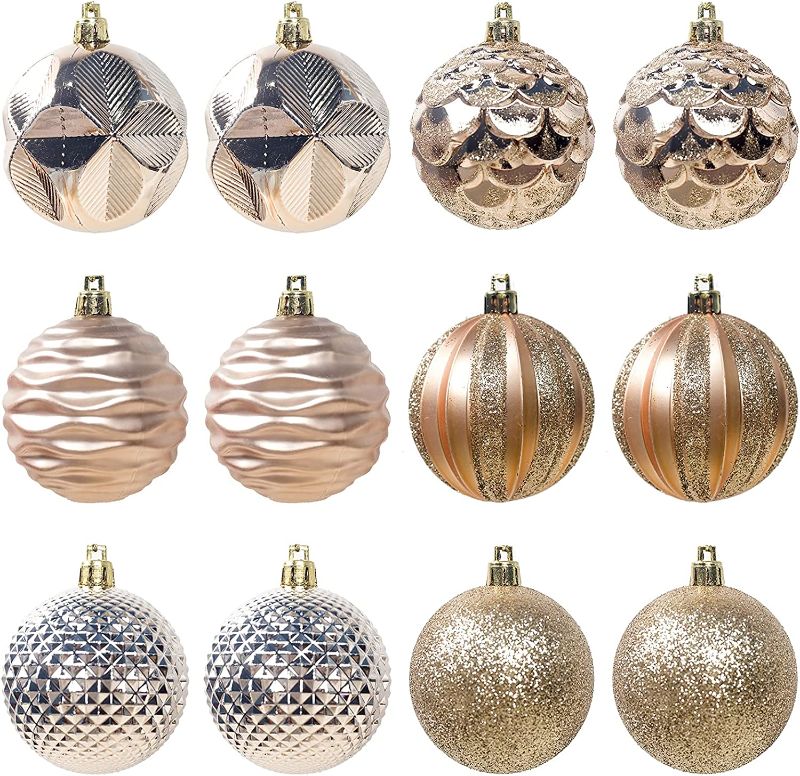 Photo 1 of 2.36"/60mm Christmas Balls Ornaments, Small Shatterproof Plastic Christmas Tree Decorations, Decorative Hanging Baubles for Christmas Holiday Wedding Party - 12 Pieces, Rose Gold