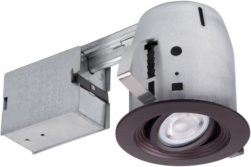 Photo 1 of 4" Die-Cast Swivel Ridged Baffle Round Trim Recessed Lighting Kit, Oxide Bronze, Easy Install Push-N-Click Clips, Bulb Included, 3.88" Hole Size,9097701