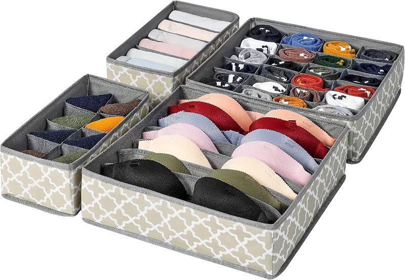 Photo 1 of 4 Pack Foldable Cloth Storage Box Underwear Drawer Organizers Desk Closet Organizer and For Underwear, Bra, Socks (Light Green)