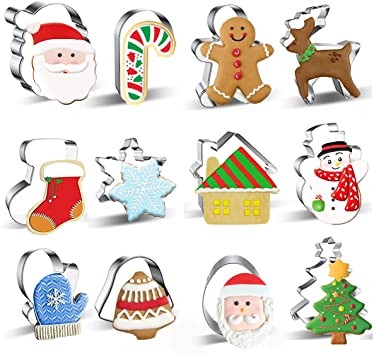 Photo 1 of 12 Pieces Christmas Cookie Cutters Set - Mini Cute Cookie Cutter includes Gingerbread Men, Snowflake, Reindeer, Candie, Christmas Tree, Snowman, Santa Face and More Xmas Cutters Molds Decorations