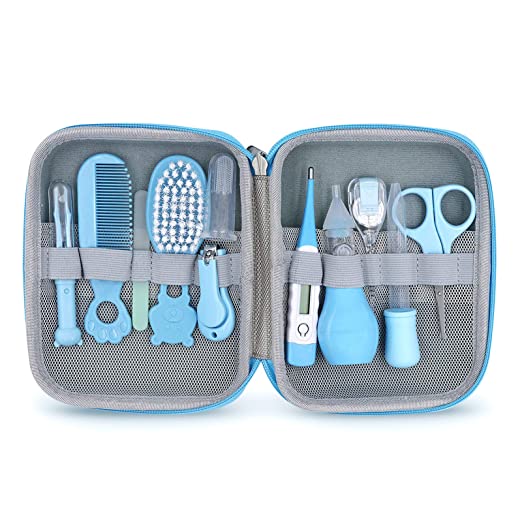 Photo 1 of Baby Grooming Kit, Portable Baby Safety Care Set with Hair Brush Comb Nail Clipper Nasal Aspirator etc for Nursery Newborn Toddlers Infant Girl Boys Keep Clean (11 in 1 Blue)