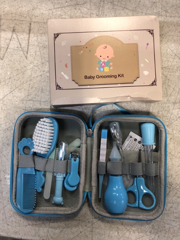 Photo 3 of Baby Grooming Kit, Portable Baby Safety Care Set with Hair Brush Comb Nail Clipper Nasal Aspirator etc for Nursery Newborn Toddlers Infant Girl Boys Keep Clean (11 in 1 Blue)