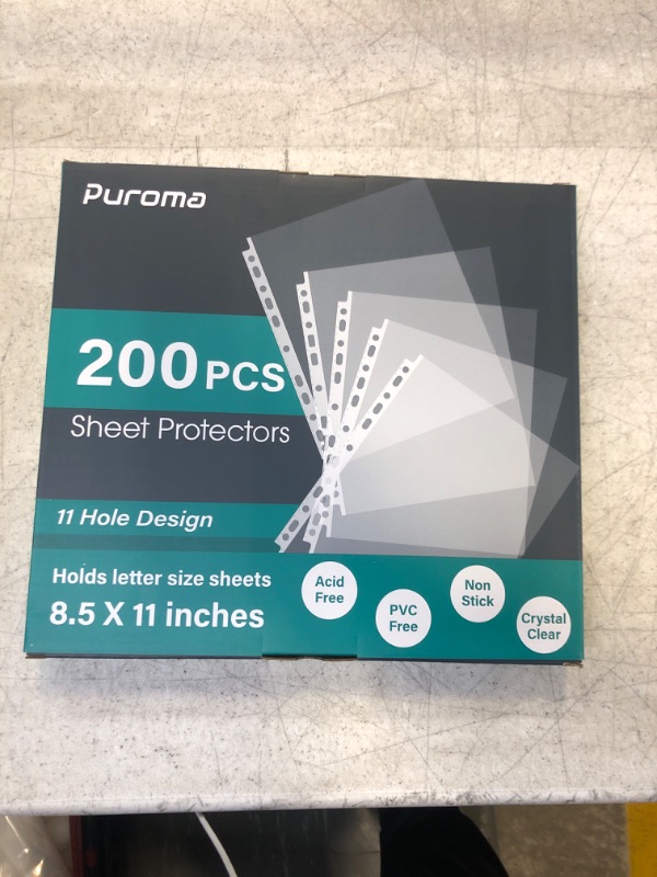 Photo 2 of Puroma 200 Pack Sheet Protectors, 11 Hole Clear Heavy Duty Page Protectors, Fits Standard 8.5 x 11 inch, Top Loading Paper Protector, Plastic Sleeves for Binders