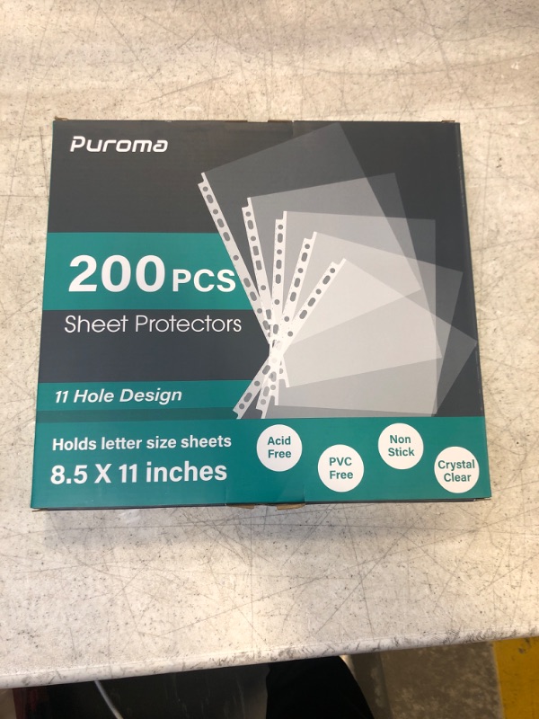 Photo 2 of Puroma 200 Pack Sheet Protectors, 11 Hole Clear Heavy Duty Page Protectors, Fits Standard 8.5 x 11 inch, Top Loading Paper Protector, Plastic Sleeves for Binders