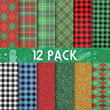 Photo 1 of 12 Pieces Christmas Buffalo Plaid Heat Transfer Vinyl Sheets Iron on Vinyl HTV Heart Press Vinyl for Christmas Home Party Decoration Crafts, 10 x 12 Inch (Stylish Design)