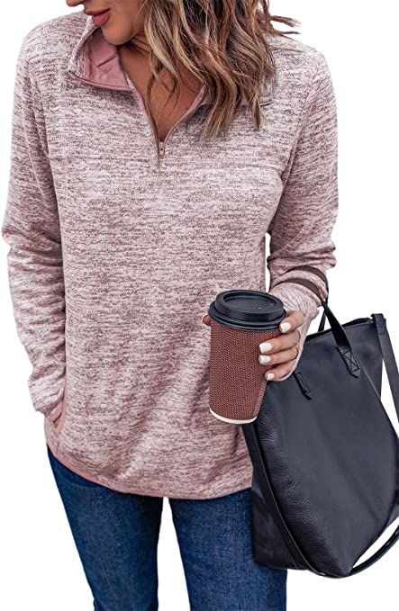 Photo 1 of Aleumdr Women Casual Long Sleeve 1/4 Zipper Color Block Sweatshirts Stand Collar Pullover Tunic Tops with Pockets SIZE S
