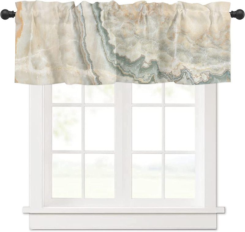 Photo 1 of Zadaling Valance Curtain for Kitchen, Gold Marble Pattern Window Valance for Living Room Scroll,Rod Pocket Valances for Bedroom Decor,Window Treatment Valance 1 Panel 18" x 54"
