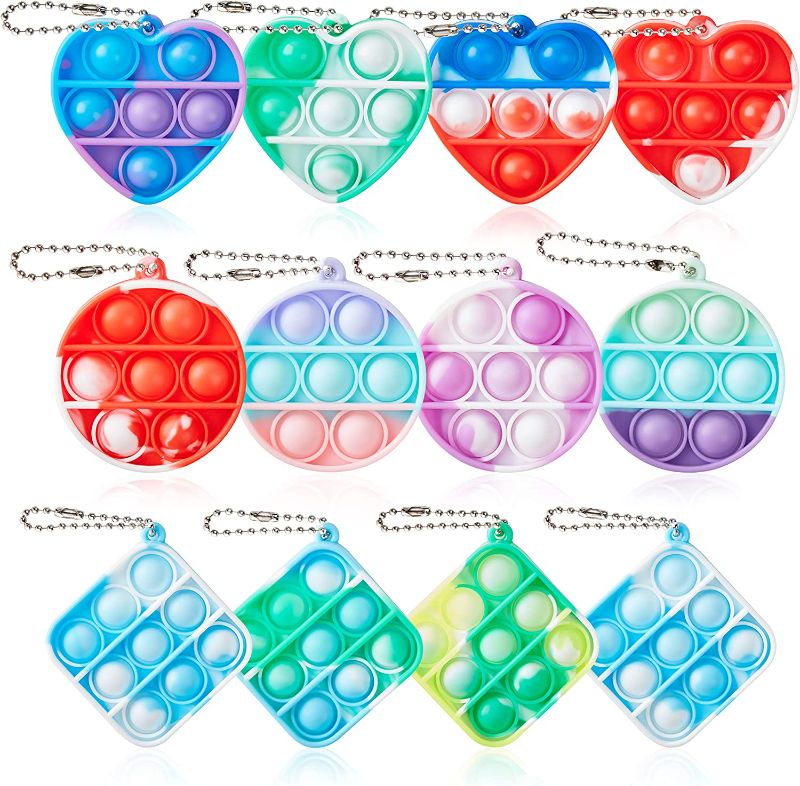 Photo 1 of 12Pcs Mini Fidget Pop It Bubble Toys for Kids, Classroom Prizes, School Gift Bags - Mini Pop Keychain Anxiety Fidget Toy, Push Sensory Stress Relief Toys, Party Favors
