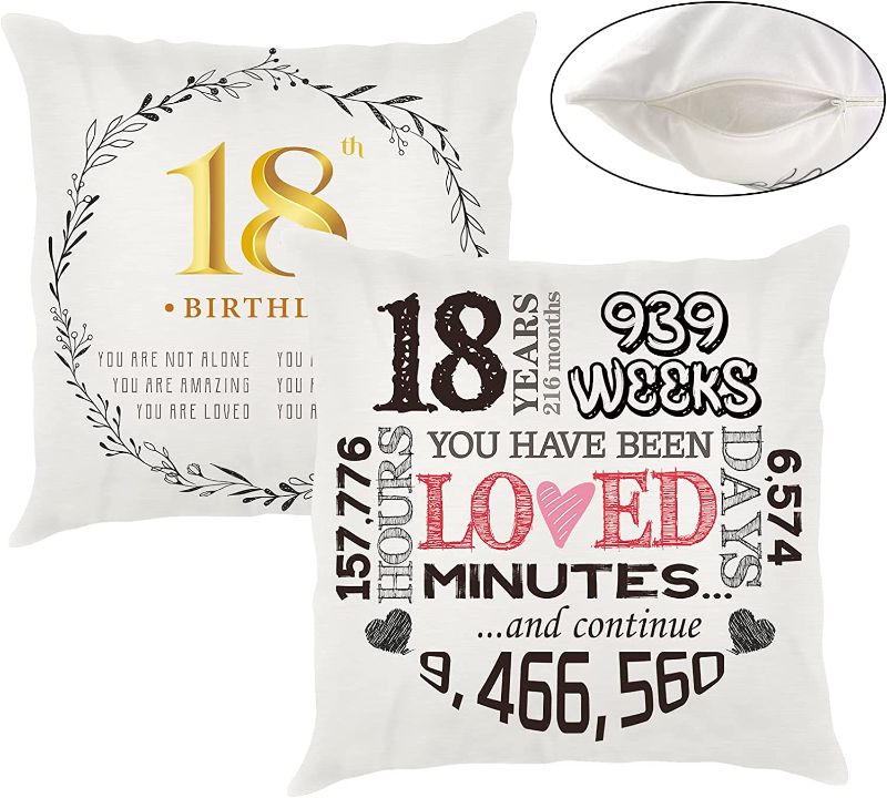 Photo 1 of 18th Birthday Gifts for Girls,Throw Pillow 18th Birthday Decorations for Girls Boys Party Favors Supplies, Happy Birthday Gift for Your Best Friends, Sisters, Daughter,Gift for 18 Years Old Girls
